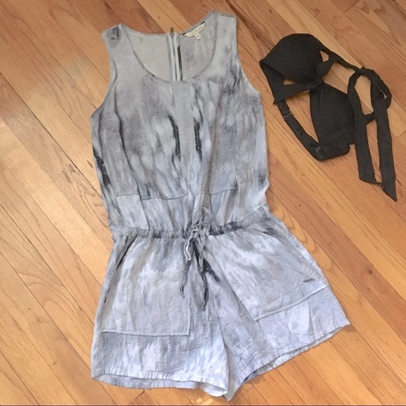 Calvin Klein Pants - LP Calvin Klein Tie Dye Romper Drawstring Pockets Back Zipper | Gray & White